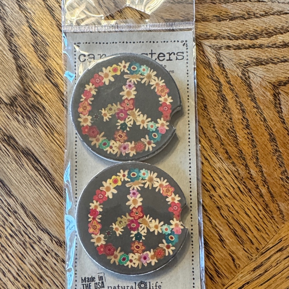 NATURAL LIFE Floral Peace Sign Car Coasters